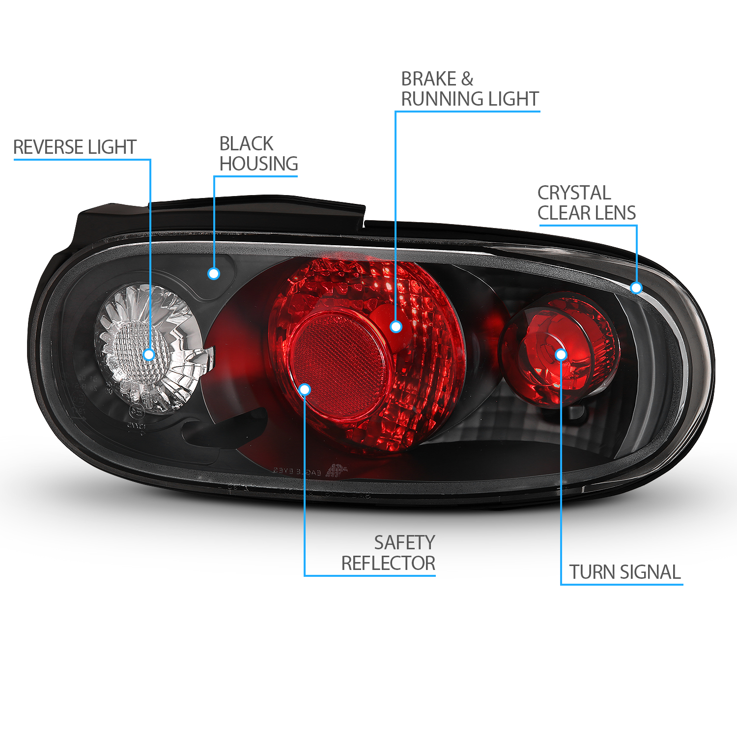 19901997 Black Brake Tail Lights Pair For Mazda Miata MX5 SE, LE, M